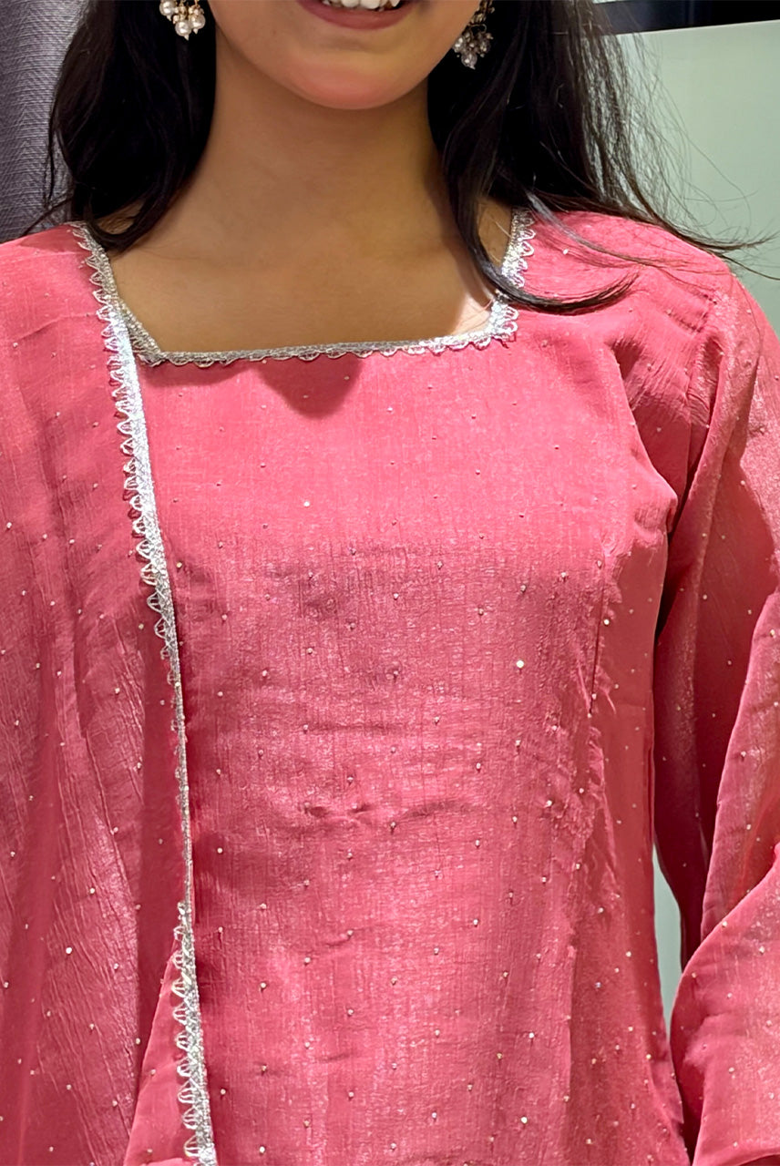 Blush Pink Embellished Kurta Pant Set with Dupatta