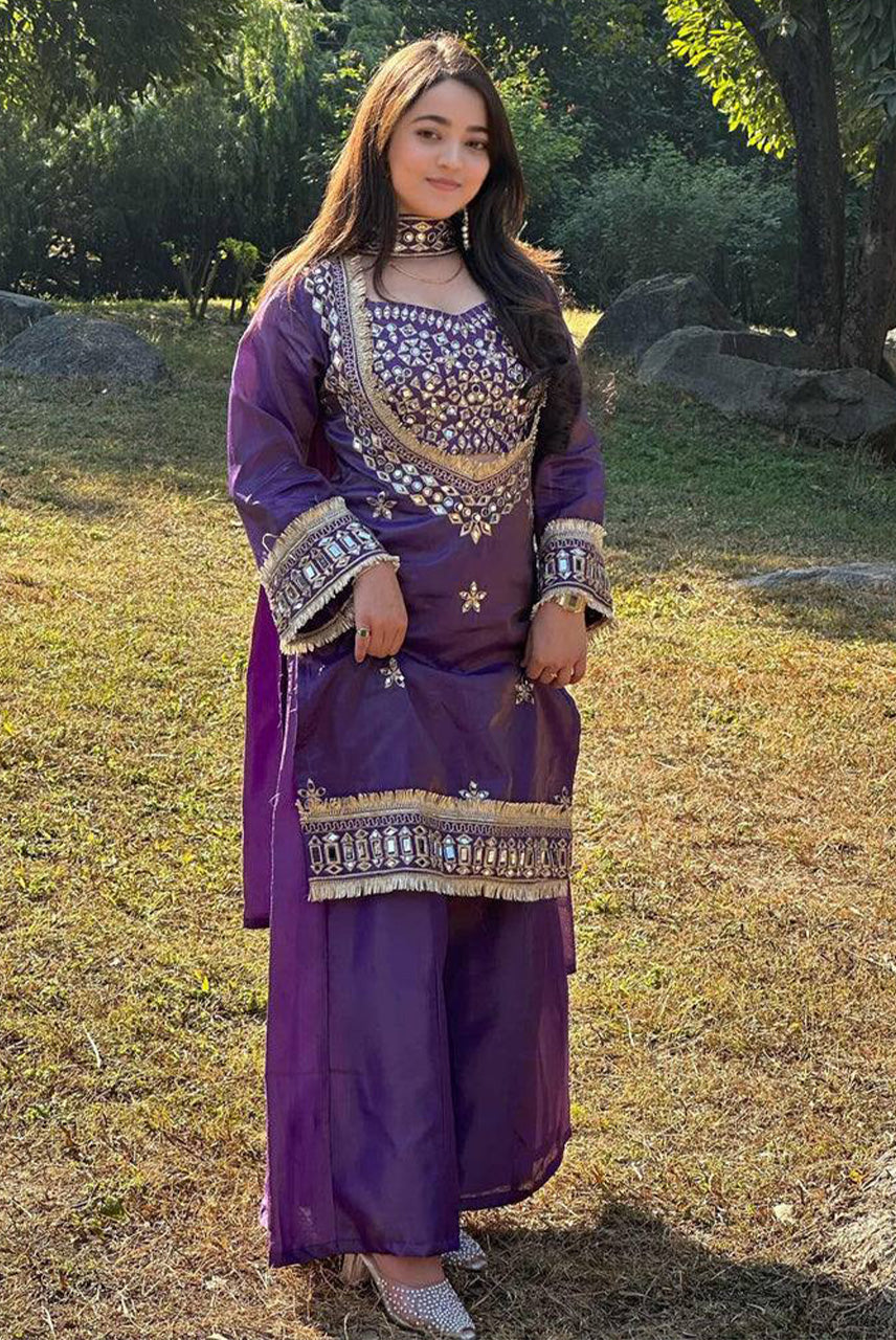 Noor-E-Afreen Purple Mirror Work Sharara Set