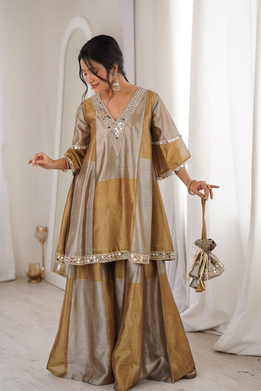 Zarina Gold Tissue Sharara Set