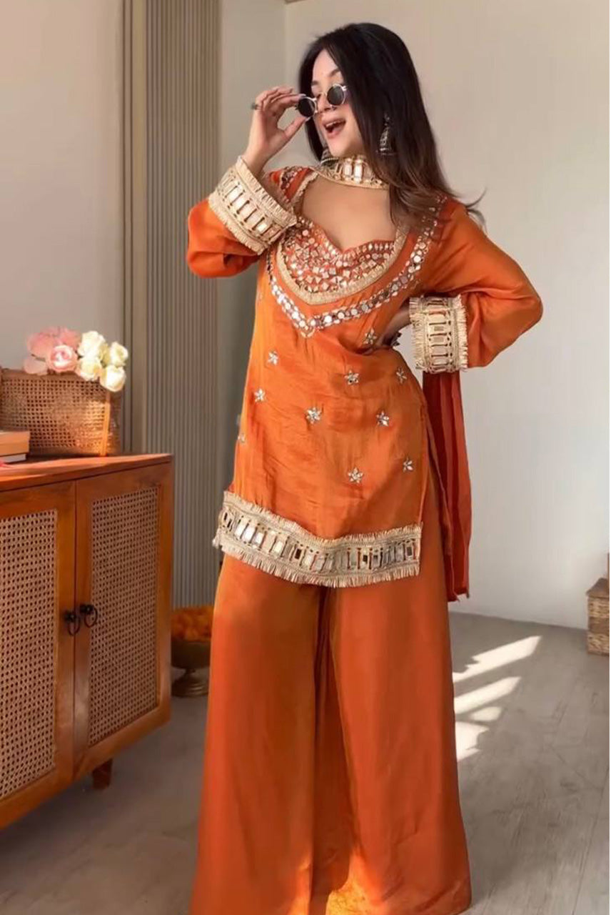Noor-E-Zafran Mirror Work Sharara Set