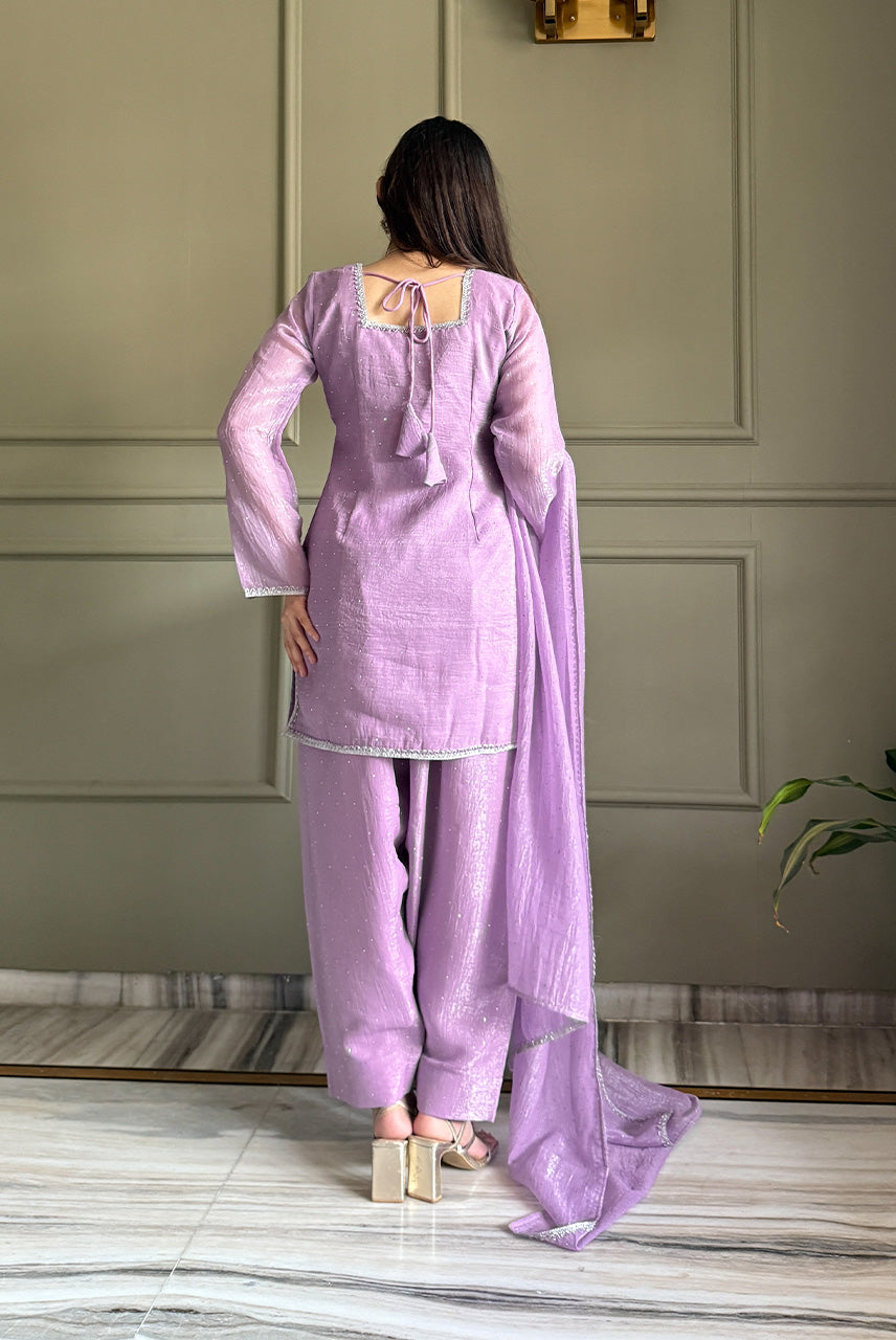Lavender Glow Embellished Kurta Pant Set with Dupatta