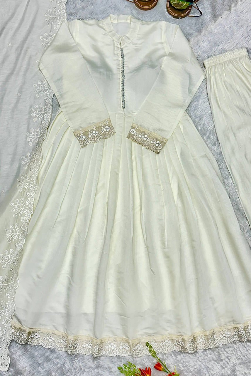 White Embroidered Anarkali Suit Set with Dupatta