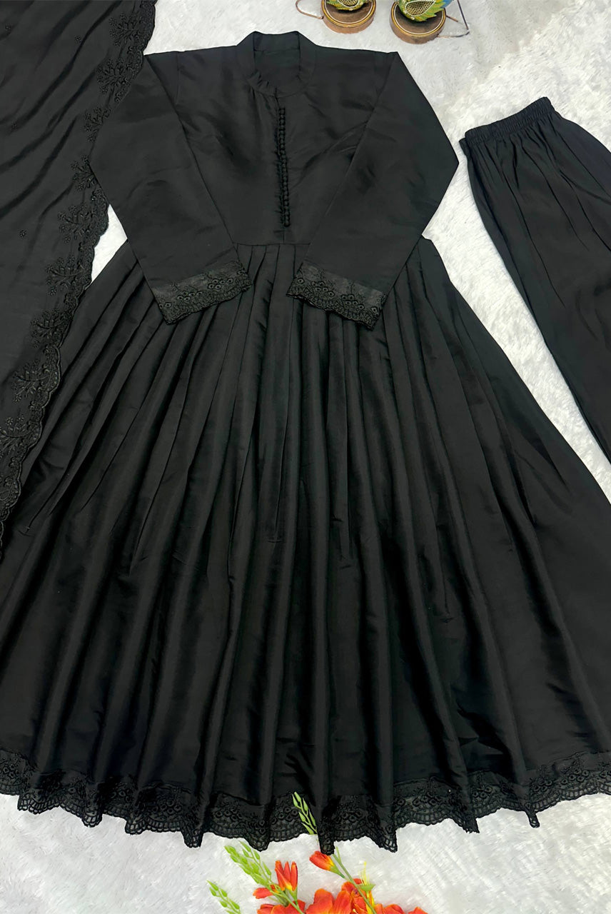 Black Embroidered Anarkali Suit Set with Dupatta