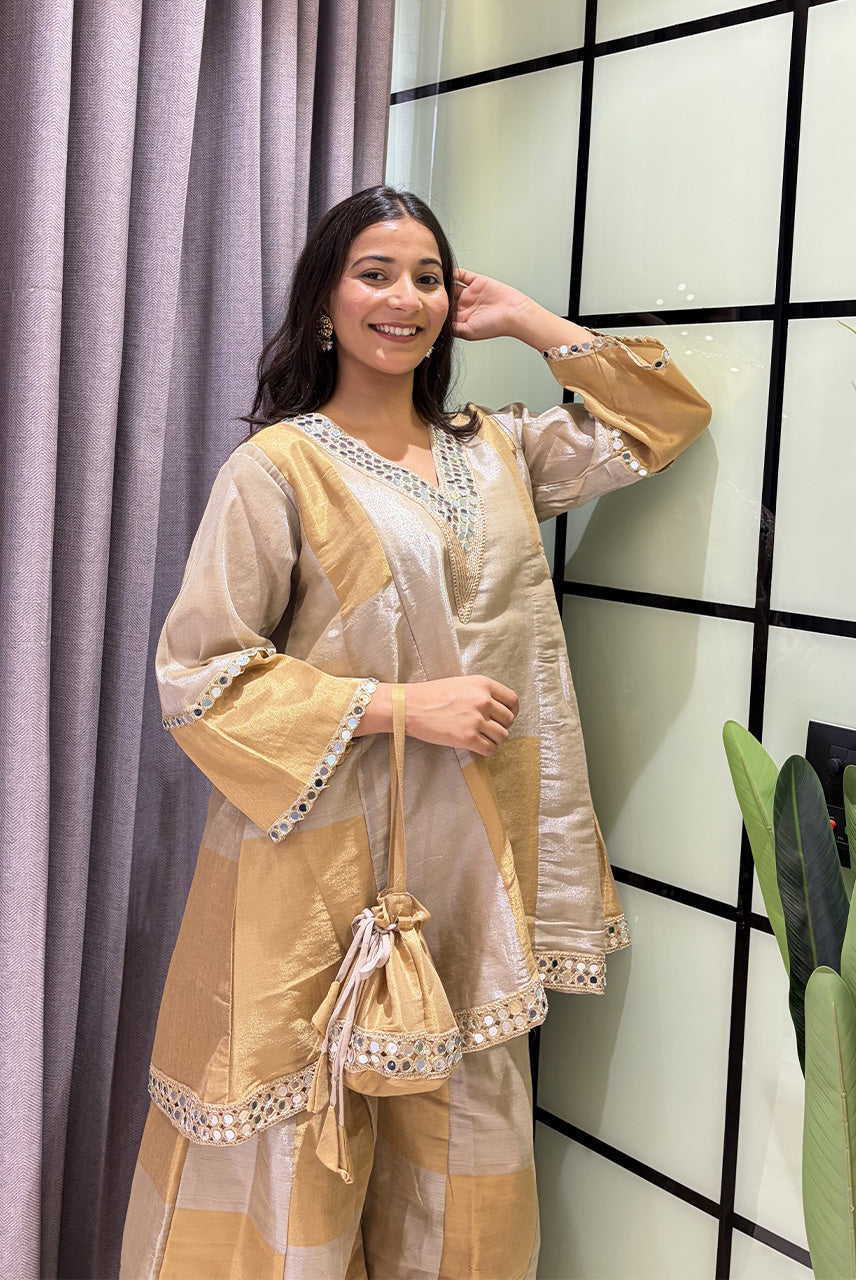 Zarina Gold Tissue Sharara Set