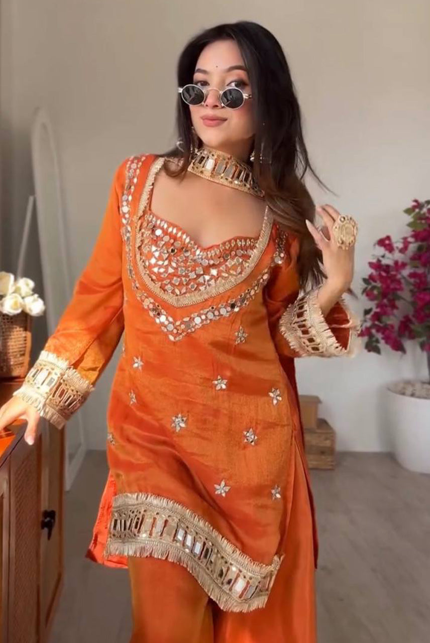 Noor-E-Zafran Mirror Work Sharara Set