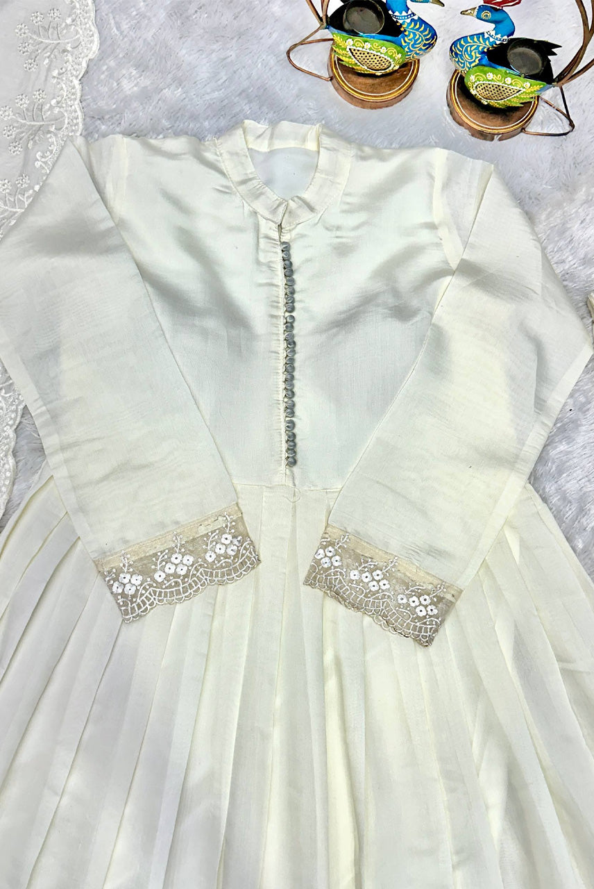 White Embroidered Anarkali Suit Set with Dupatta
