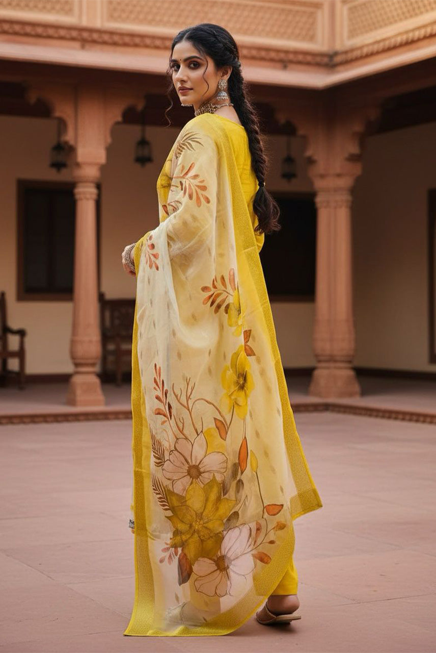 Sunshine Blossom Floral Organza Dupatta Kurta Set