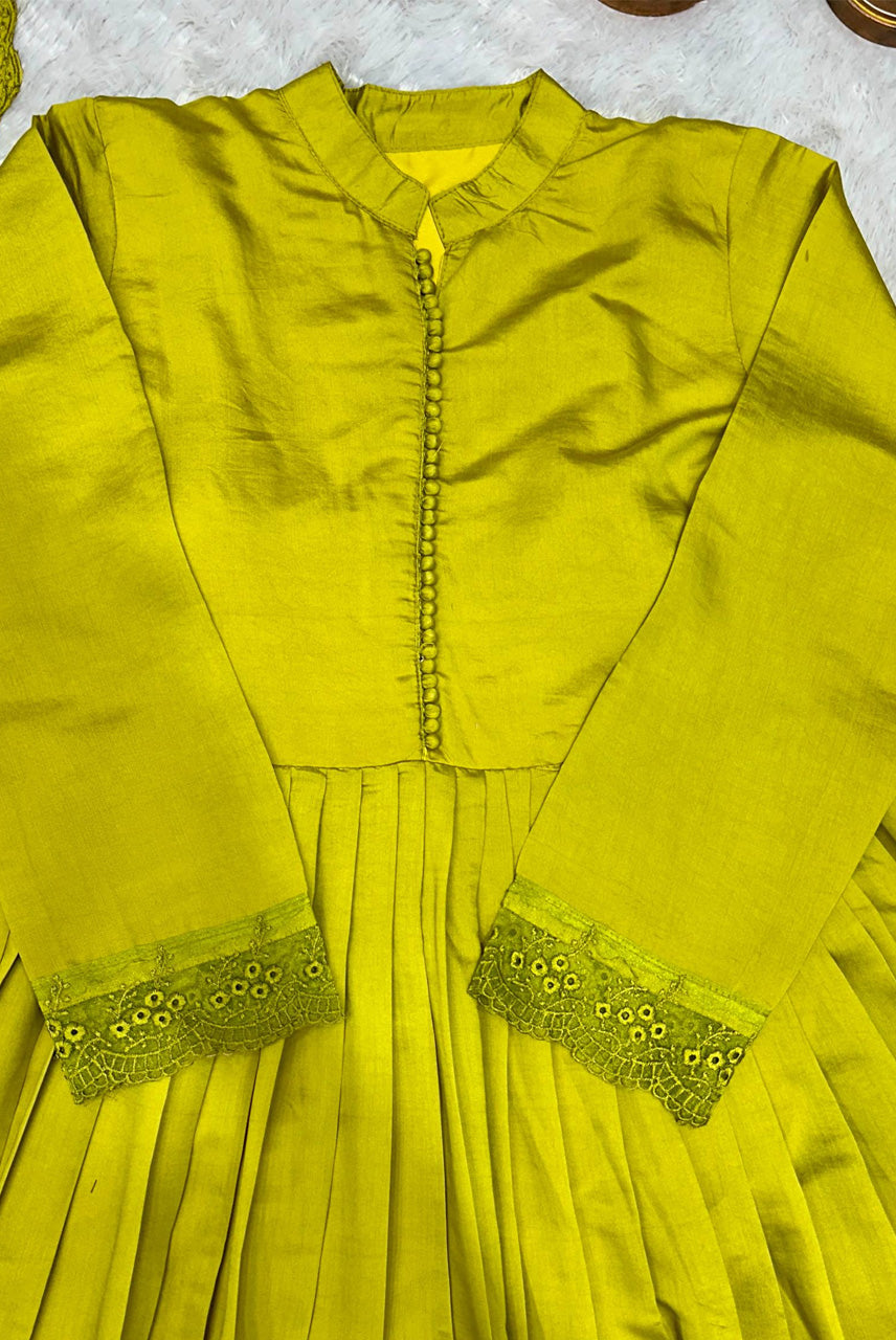 Lime Green Embroidered Anarkali Suit Set with Dupatta