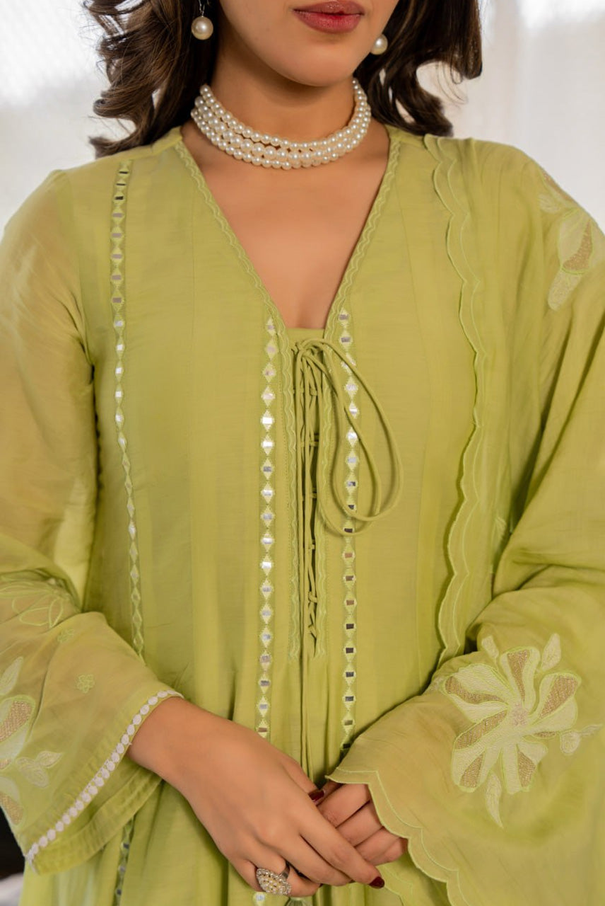 Lime Green Embroidered Kurta Set with Dupatta