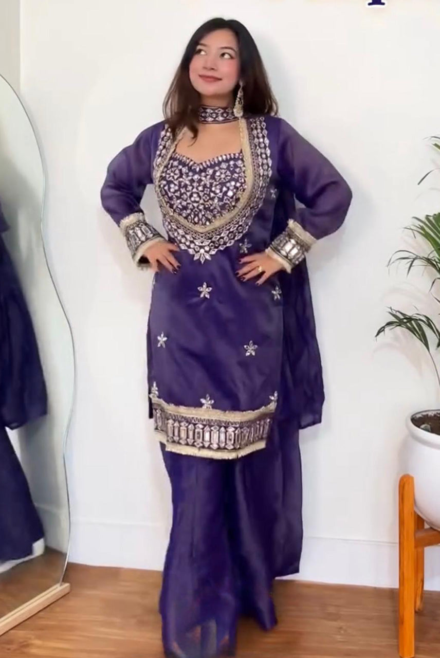 Noor-E-Afreen Purple Mirror Work Sharara Set
