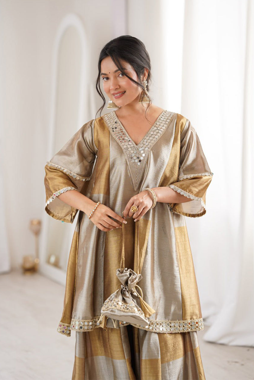 Zarina Gold Tissue Sharara Set