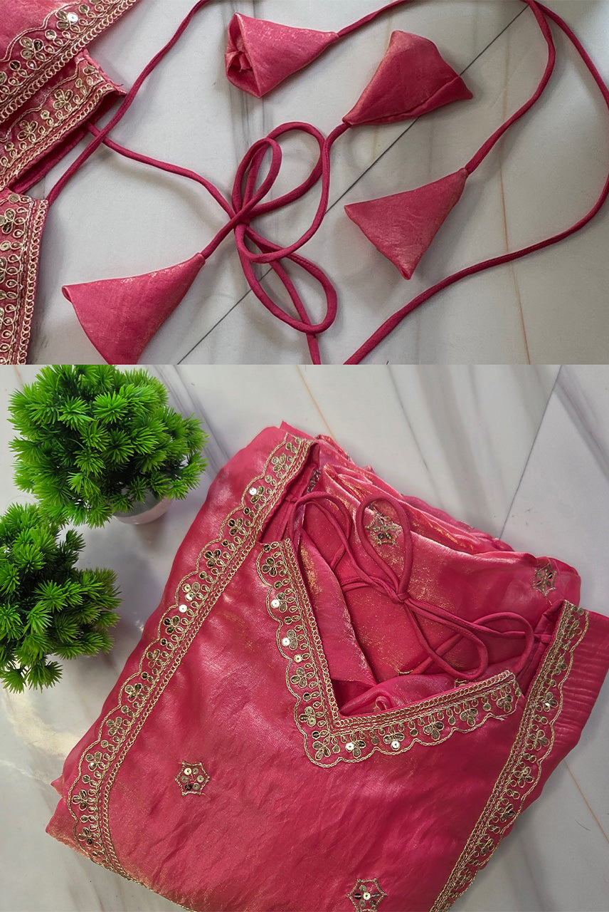 Gulnaar Pink Organza Anarkali Kurta Set
