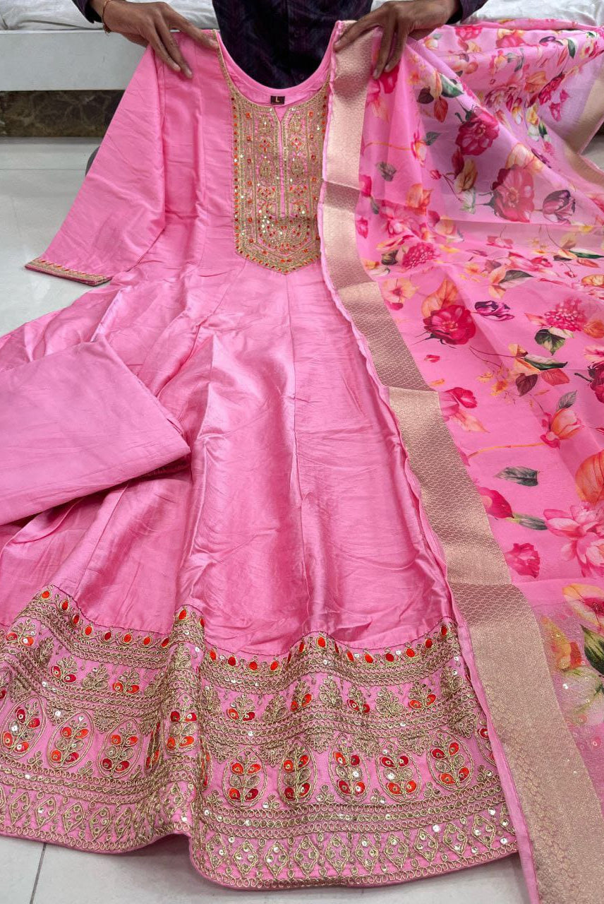 Gulnaar Rani – Pink Zari Anarkali Dupatta Set