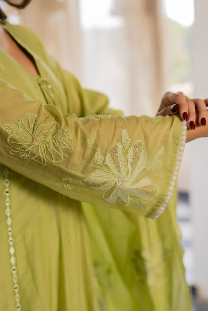 Lime Green Embroidered Kurta Set with Dupatta