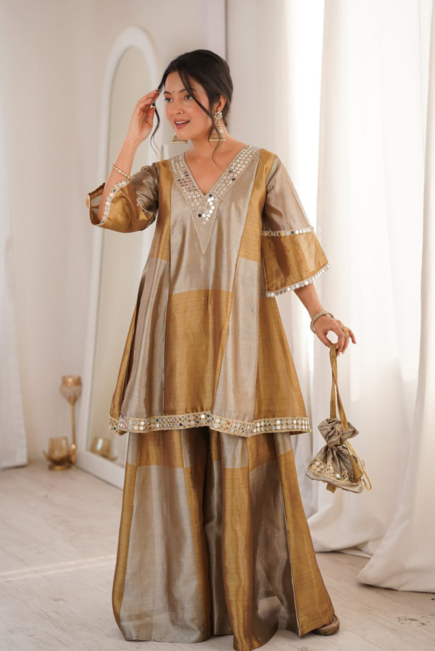 Zarina Gold Tissue Sharara Set