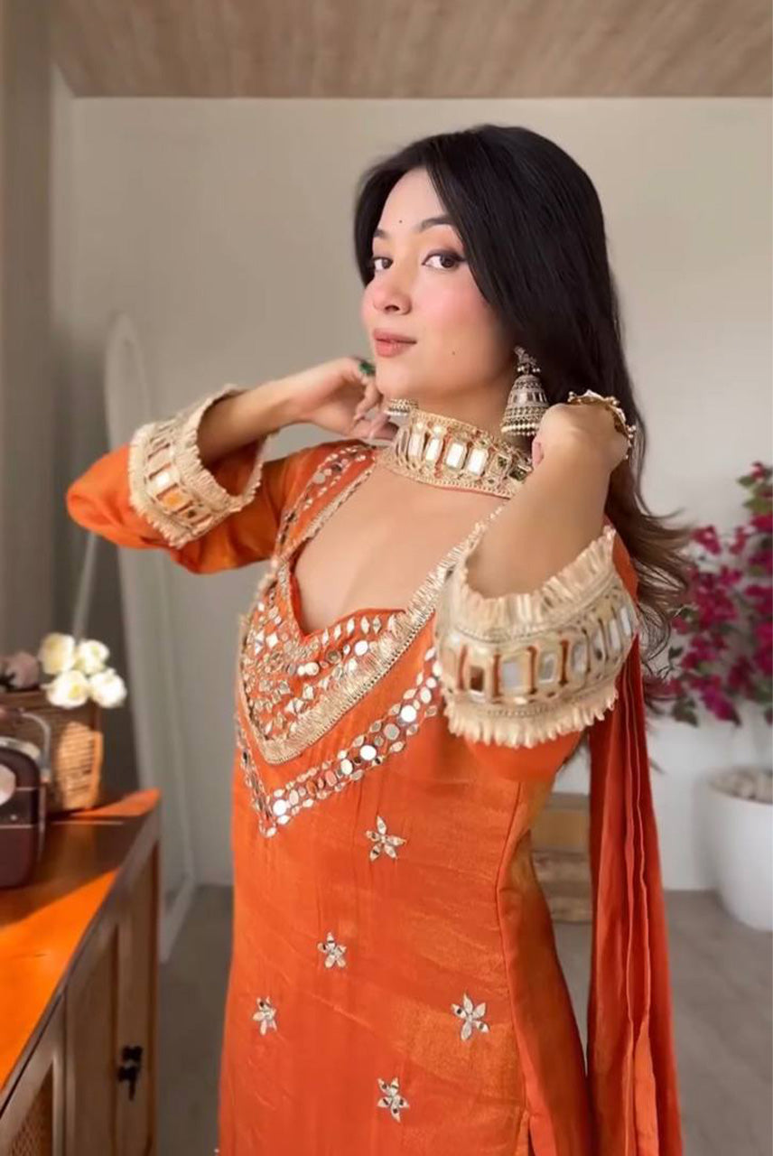 Noor-E-Zafran Mirror Work Sharara Set