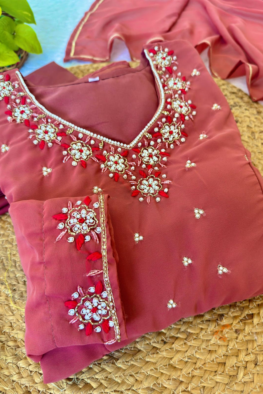 Rust Orange Embroidered Anarkali Kurta Set with Dupatta
