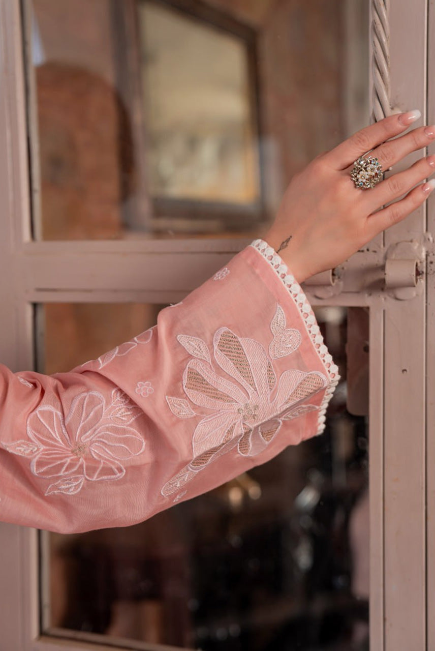 Peach Embroidered A-Line Kurta Set with Dupatta