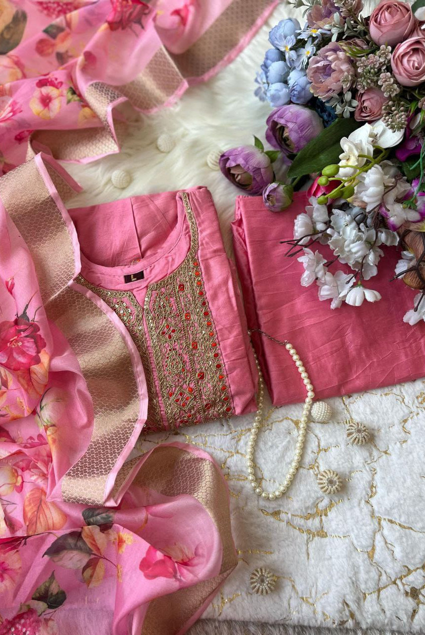 Gulnaar Rani – Pink Zari Anarkali Dupatta Set