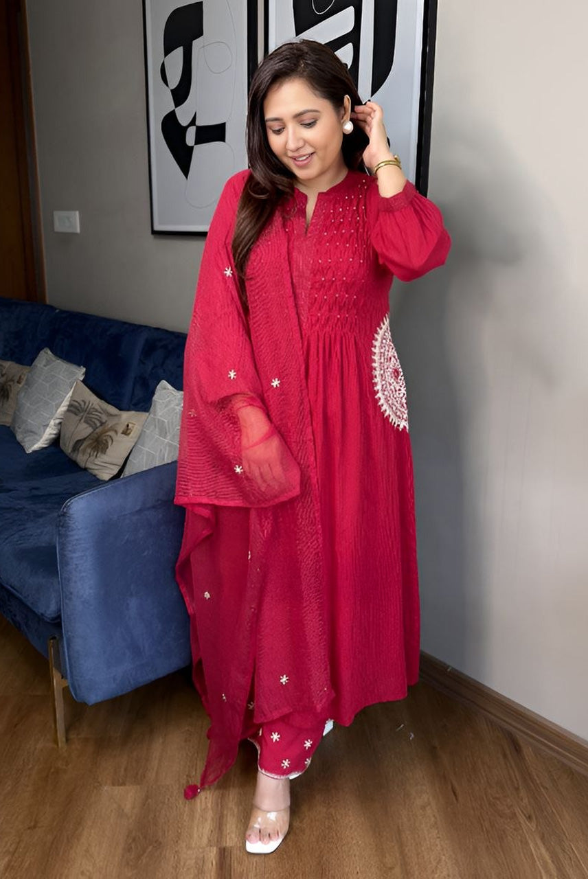 Rani Pink Embroidered Anarkali Kurta Set with Dupatta