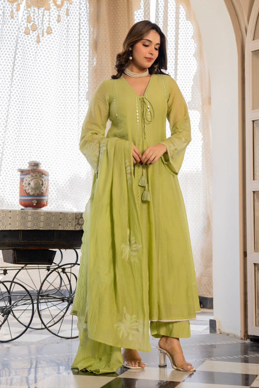 Lime Green Embroidered Kurta Set with Dupatta
