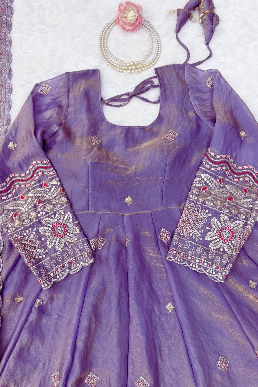 Lavender Noor Embellished Anarkali Set with Designer Dupatta
