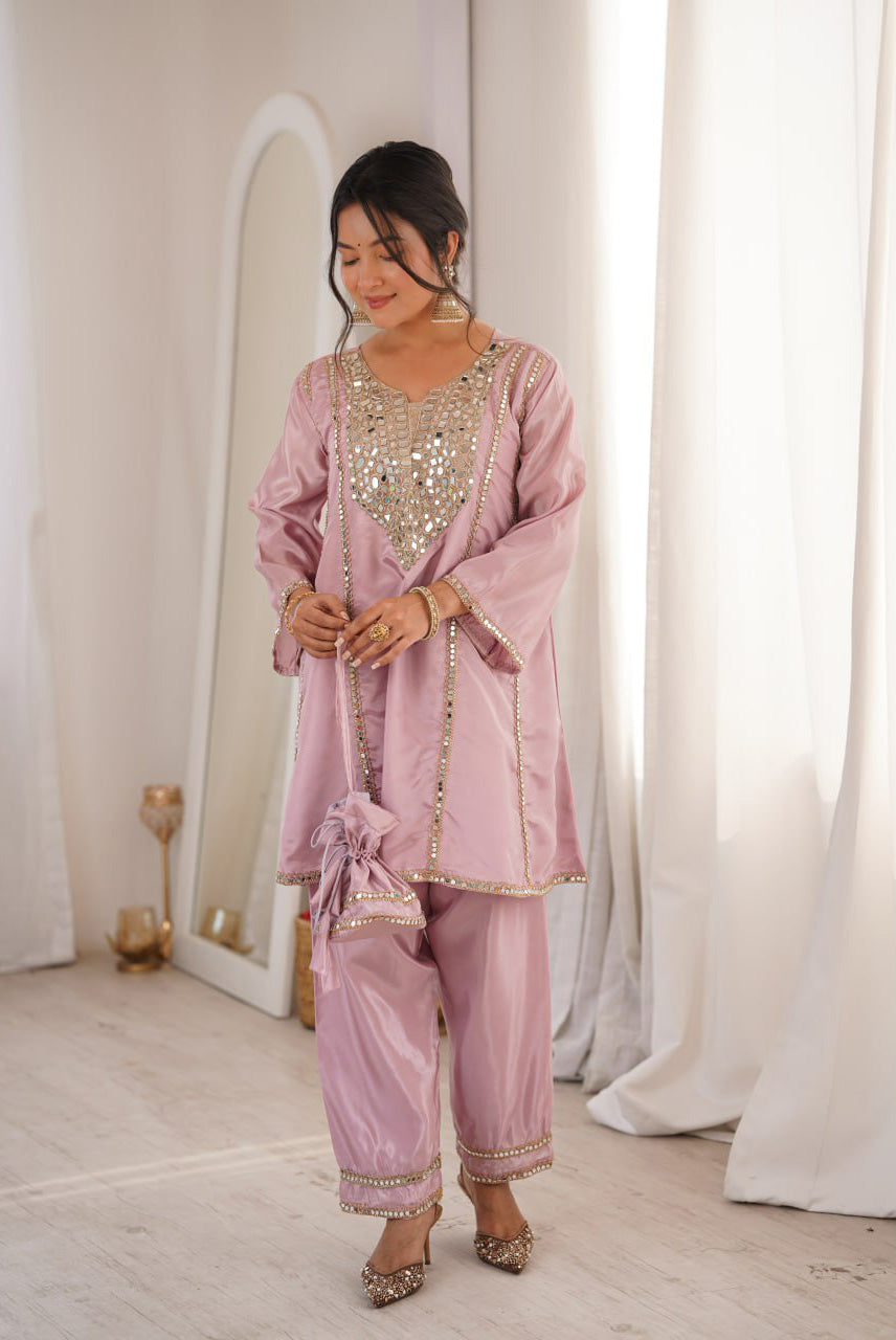 Rosé Noor Mirror Work Co-Ord Set