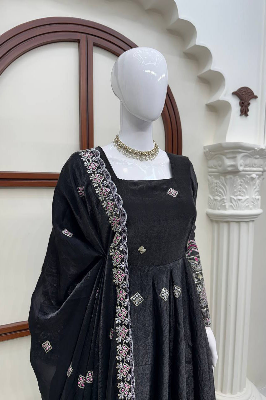 Noor-E-Shaam Black Embroidered Anarkali Set with Designer Dupatta