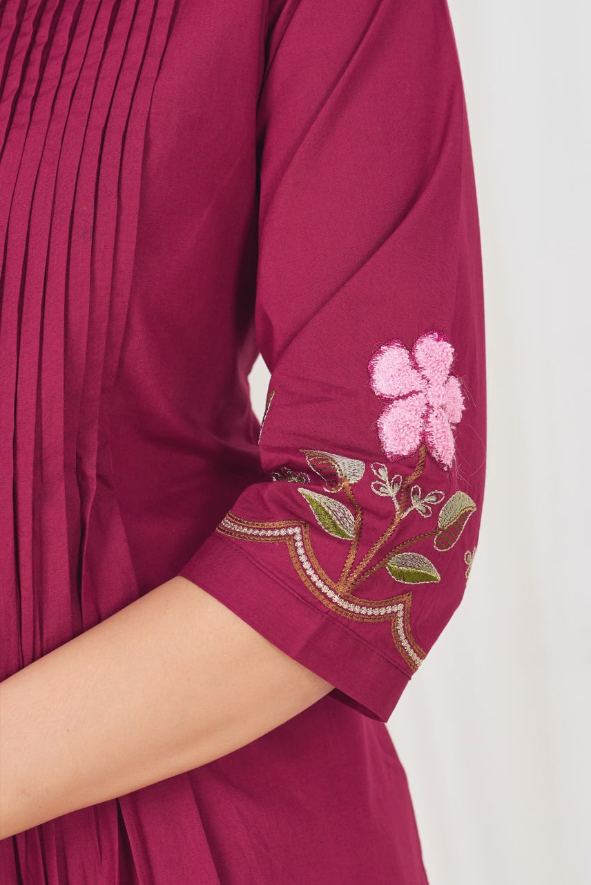 Rani Pink Floral Embroidered Anarkali Suit Set