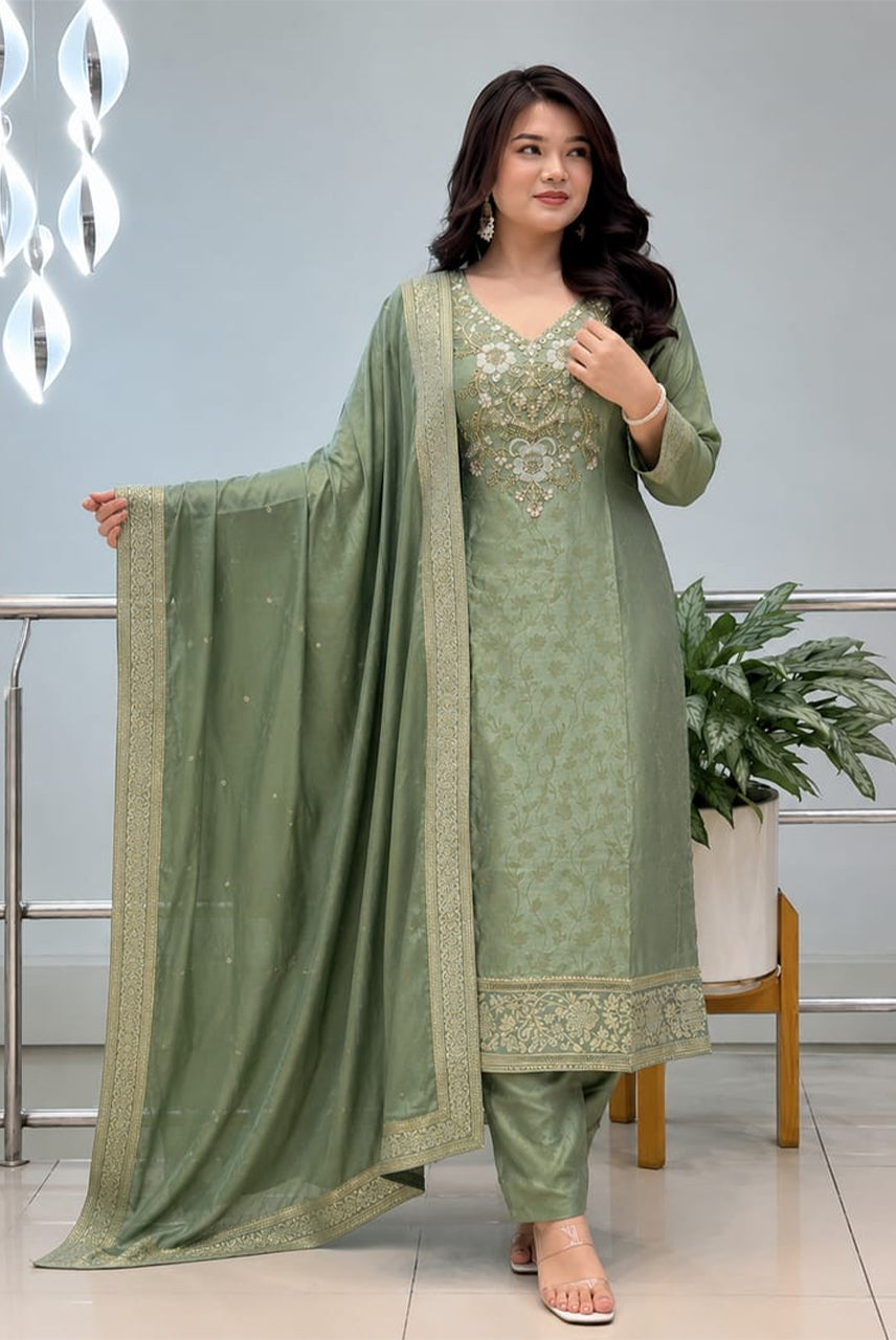 Sage Noor Embroidered Suit Set