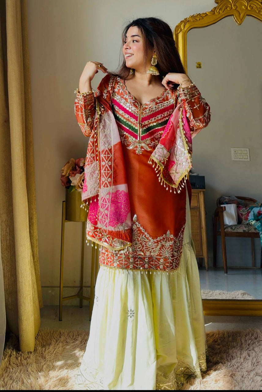 Rust Noor Gharara Set