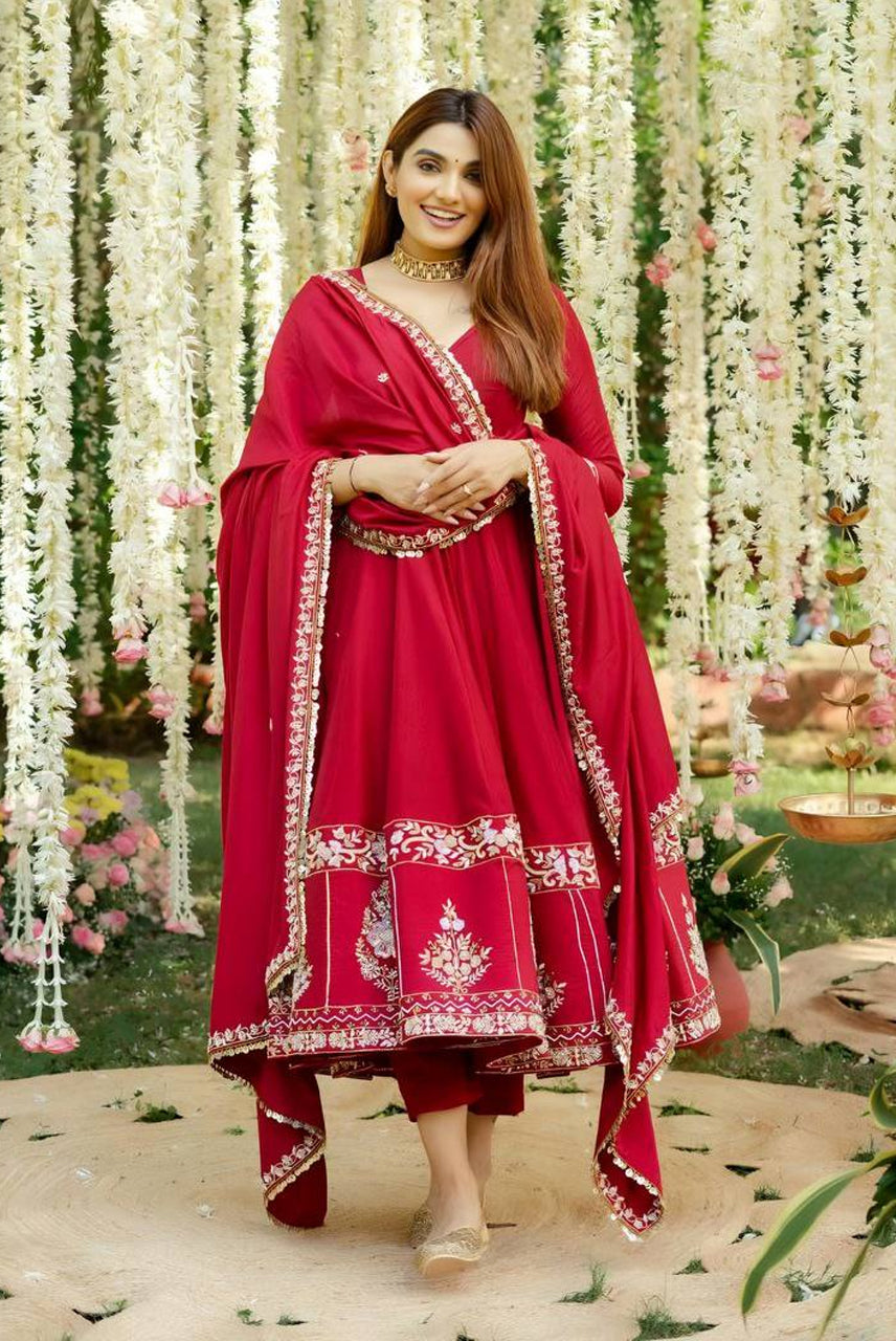 Rang Mahal Crimson Anarkali Set