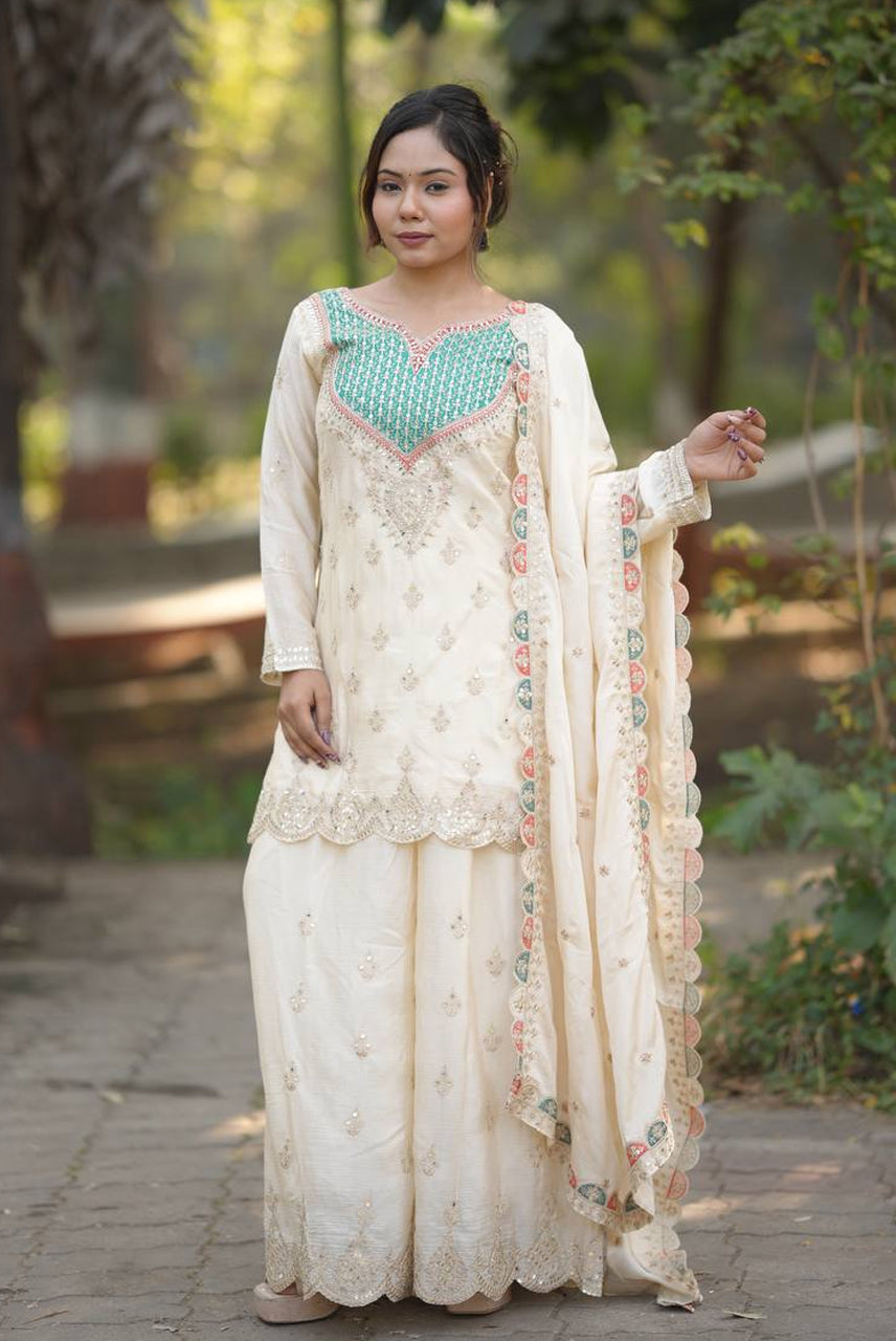 Ivory Mint Sharara Set