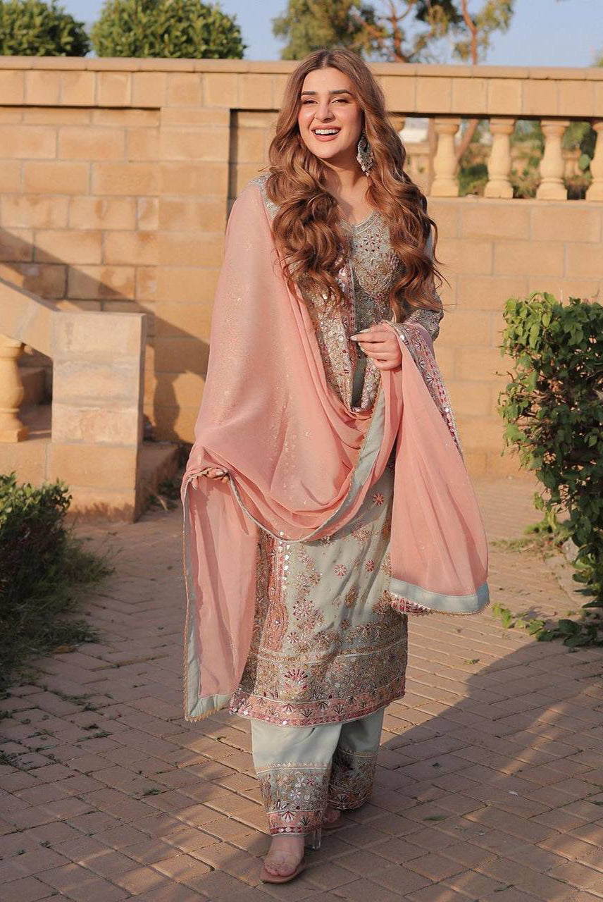 Regal Pastel Zari Embroidered Suit Set