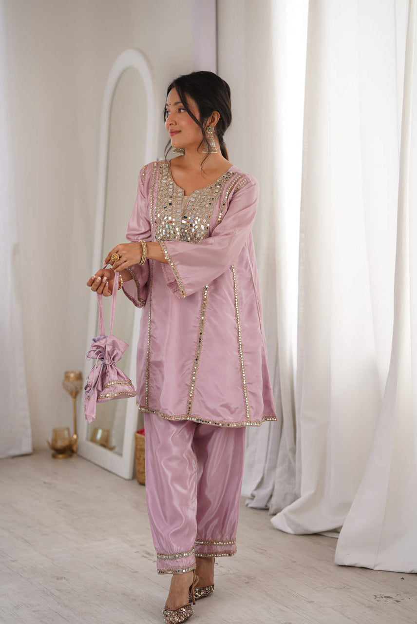 Rosé Noor Mirror Work Co-Ord Set