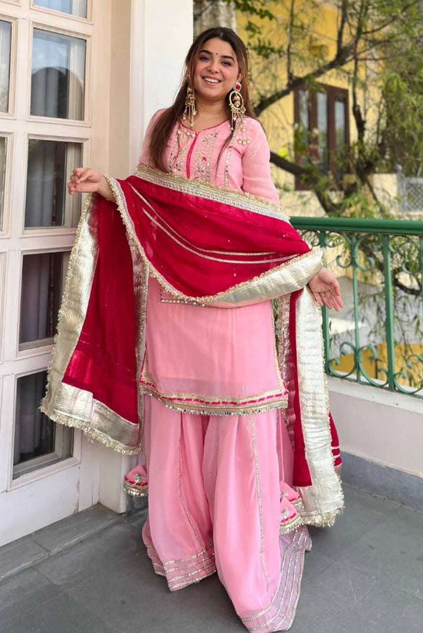 Blush Pink Embroidered Sharara Set with Rani Dupatta