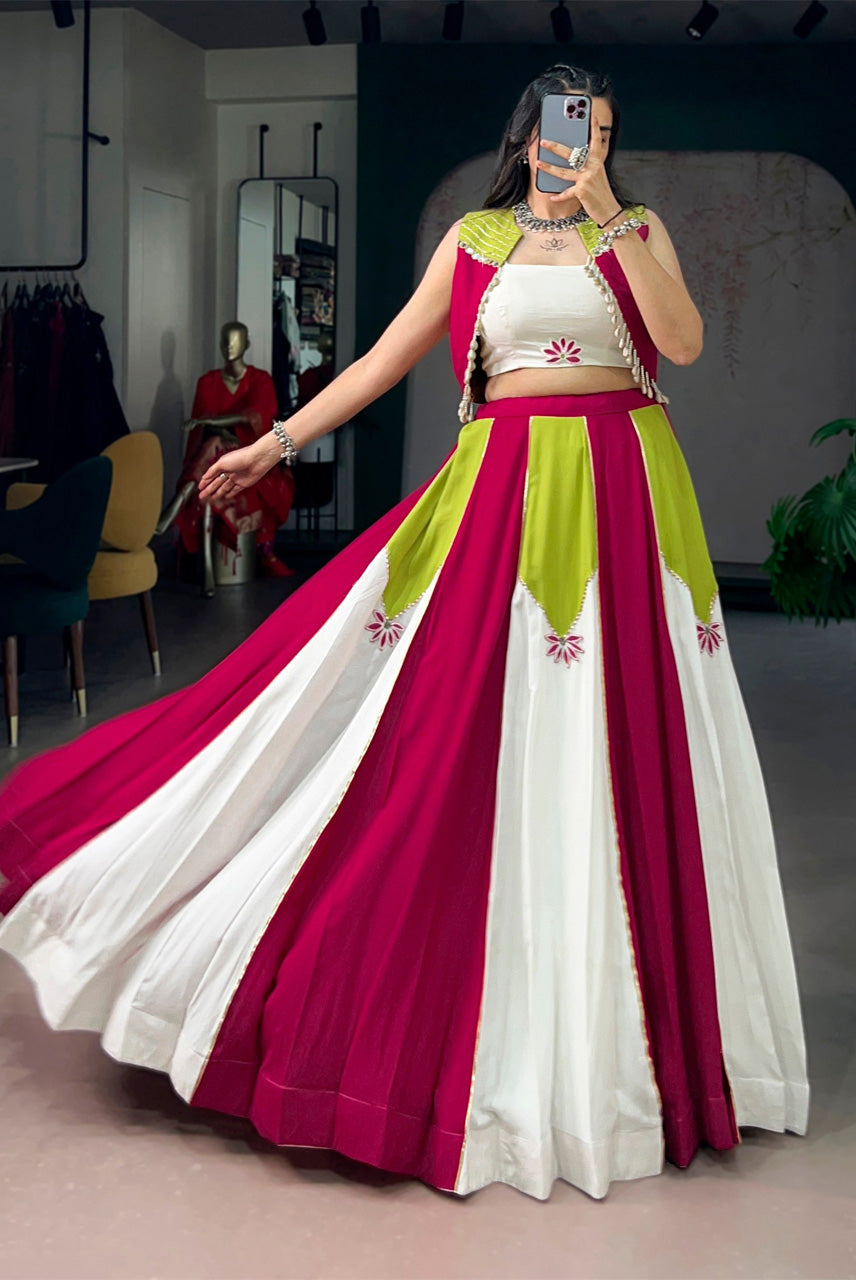 Rangrez Fuchsia & Ivory Navratri Chaniya Choli with Koti Set