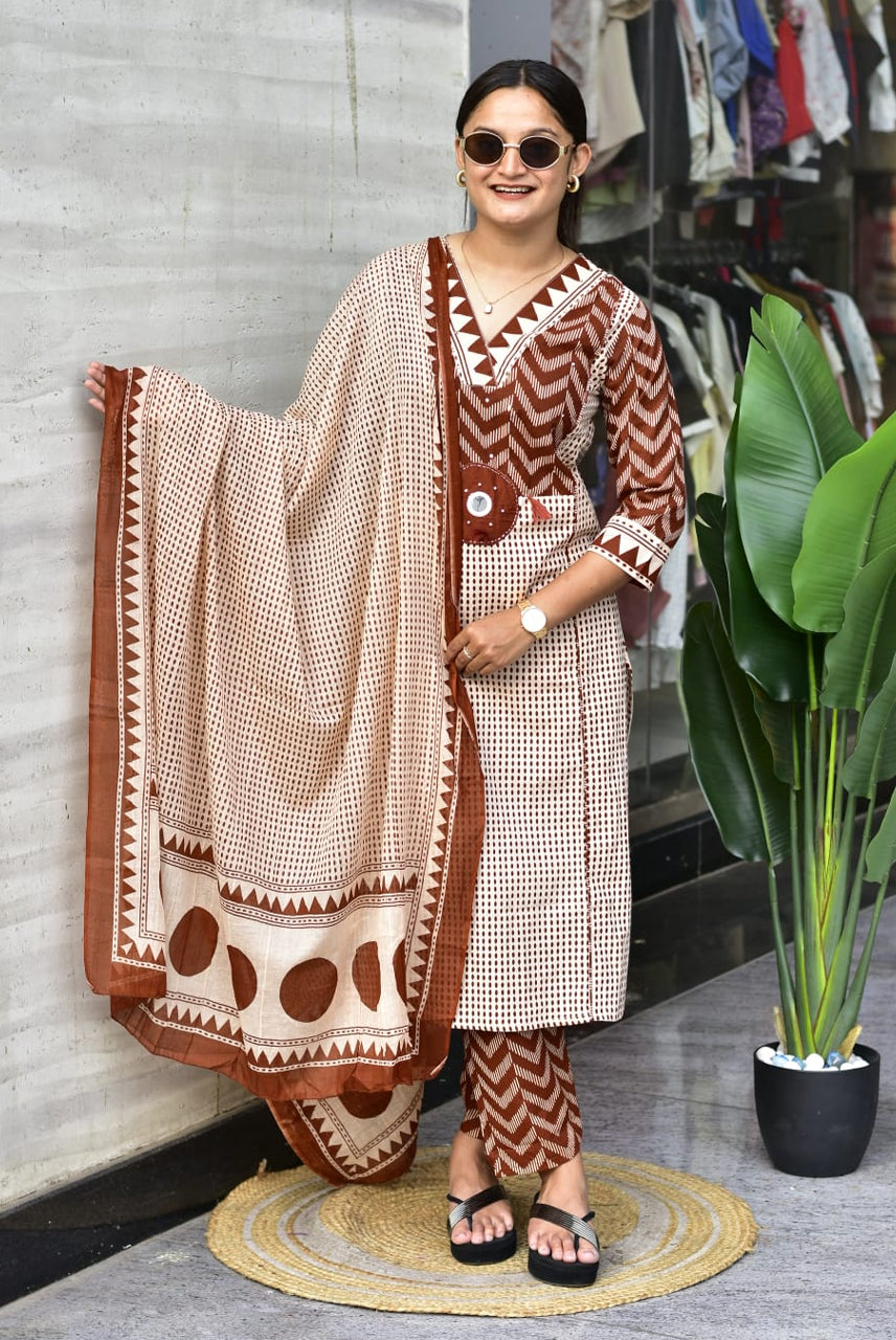 Earthy Tribal Print Kurta Set
