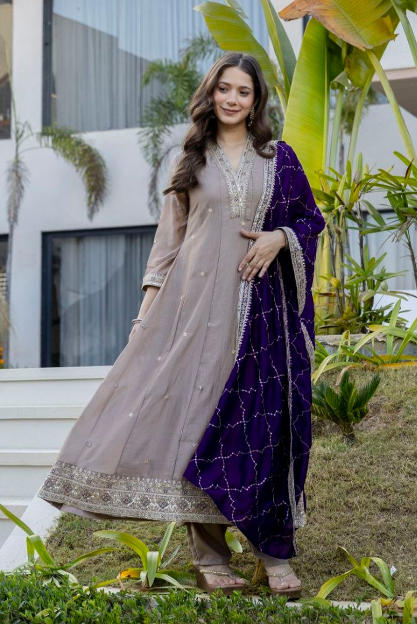 Royal Taupe Luxe Anarkali Set