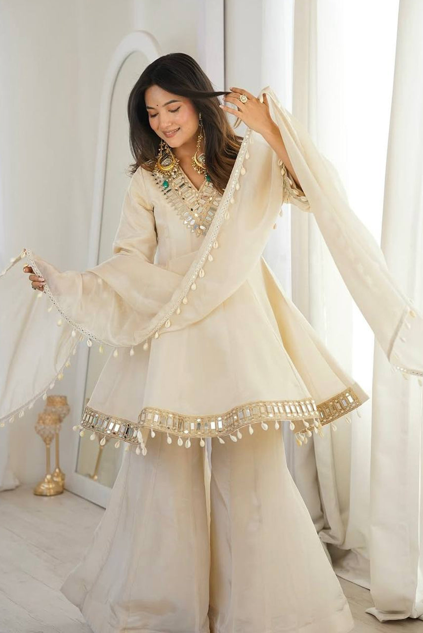 Ivory Mirror Luxe Sharara Set