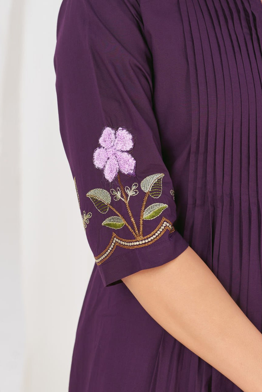 Royal Purple Floral Embroidered Anarkali Suit Set