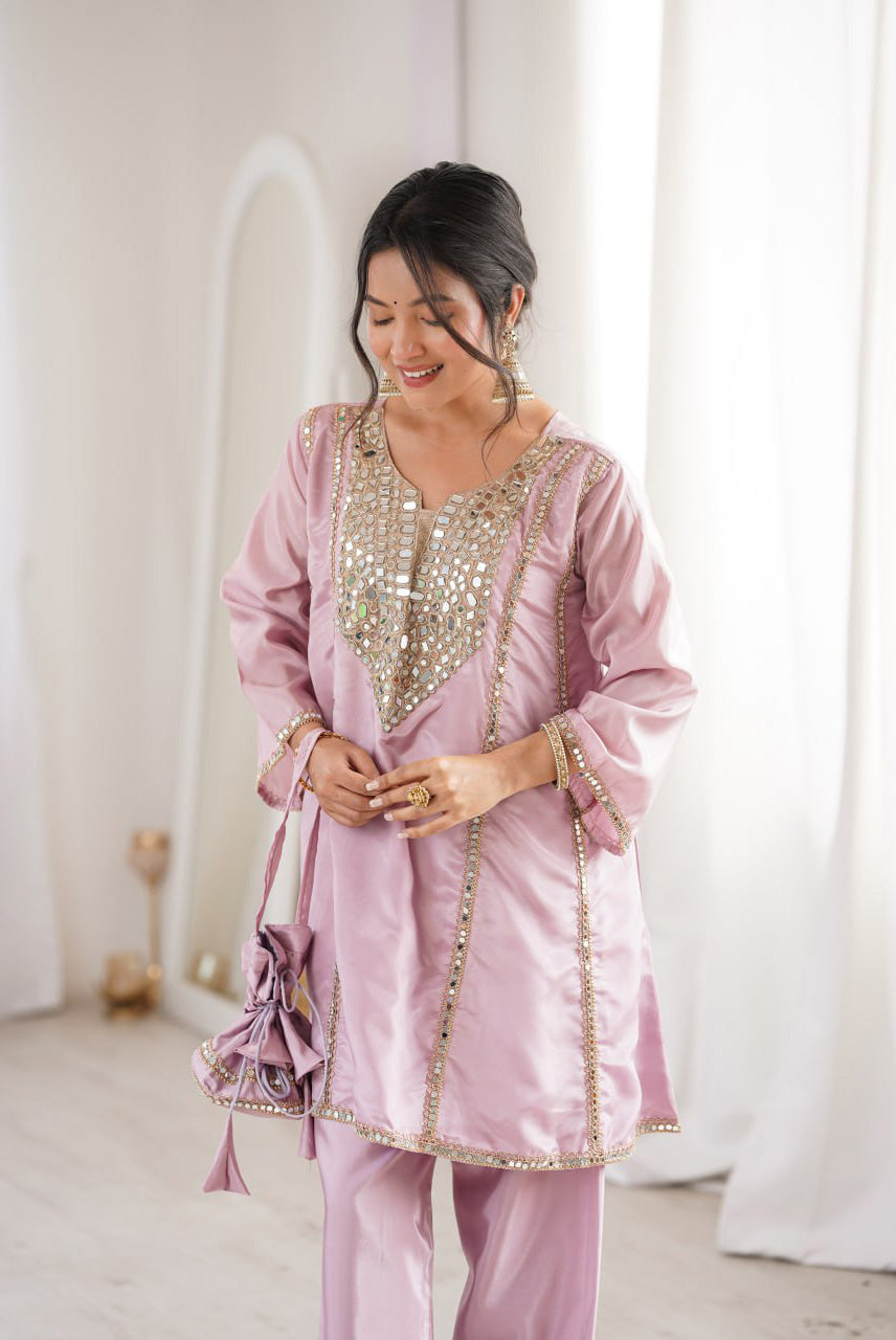 Rosé Noor Mirror Work Co-Ord Set