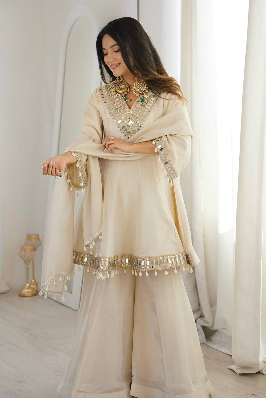Ivory Mirror Luxe Sharara Set