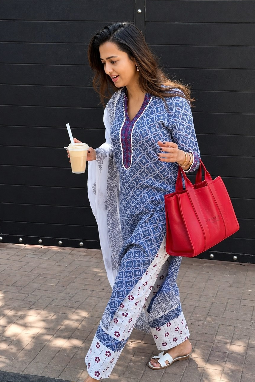 Azure Grace Printed Suit Set