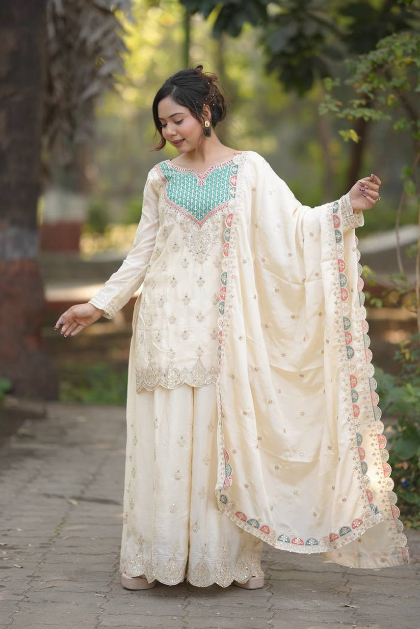 Ivory Mint Sharara Set