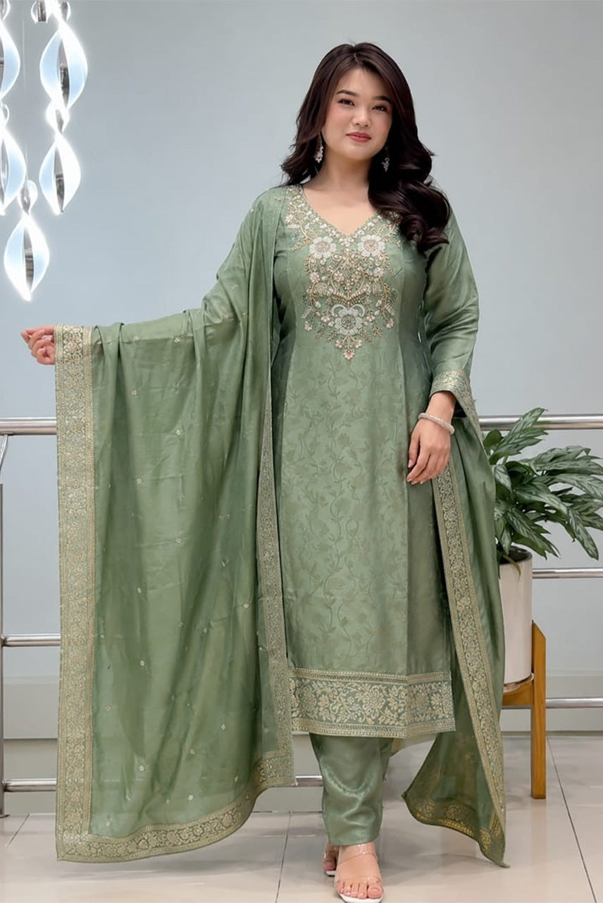 Sage Noor Embroidered Suit Set
