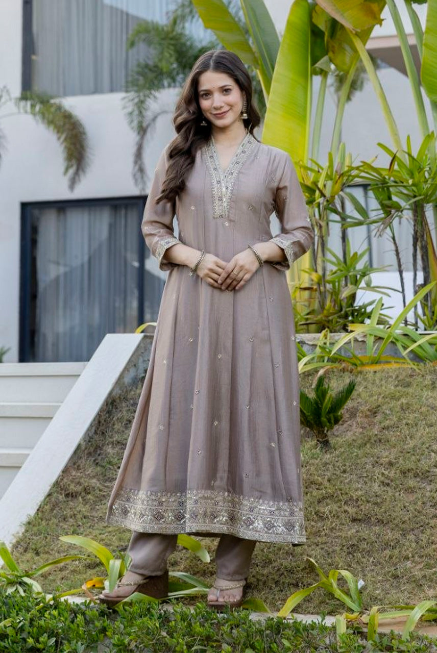Royal Taupe Luxe Anarkali Set