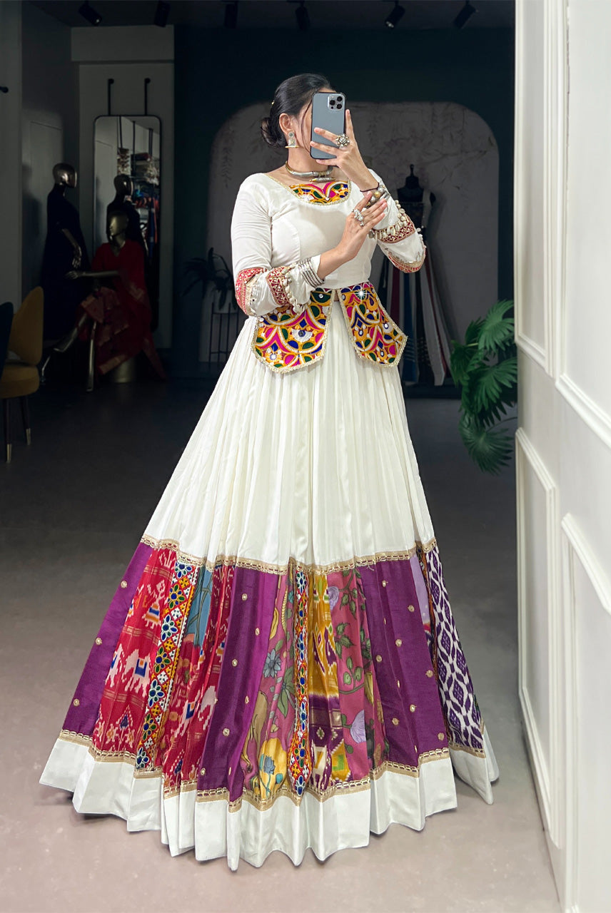 Ivory Multicolor Patchwork Anarkali Set