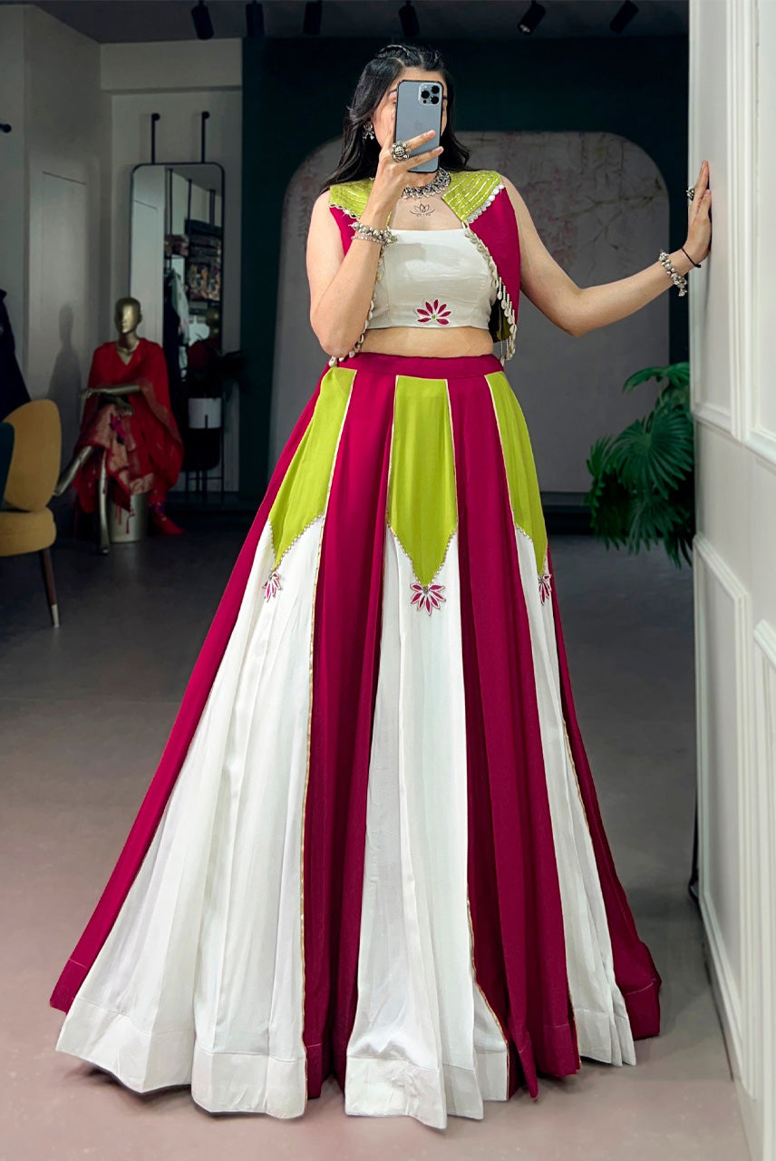 Rangrez Fuchsia & Ivory Navratri Chaniya Choli with Koti Set