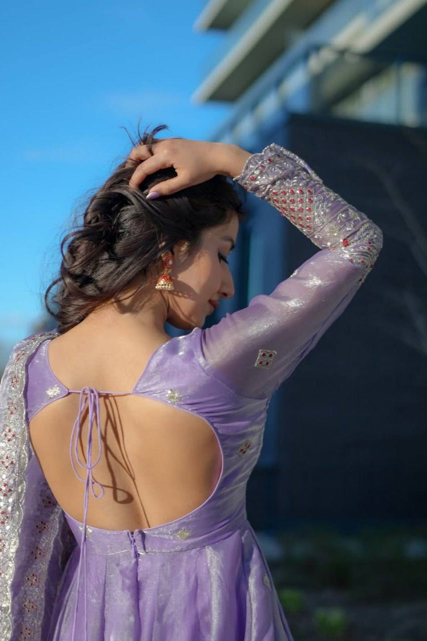 Lavender Noor Embellished Anarkali Set with Designer Dupatta